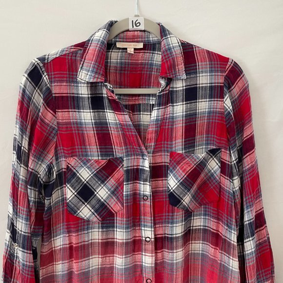 Skies Are Blue Womens Multicolor Flannel Plaid Pockets Button-Up Shirt Size S - Picture 2 of 8
